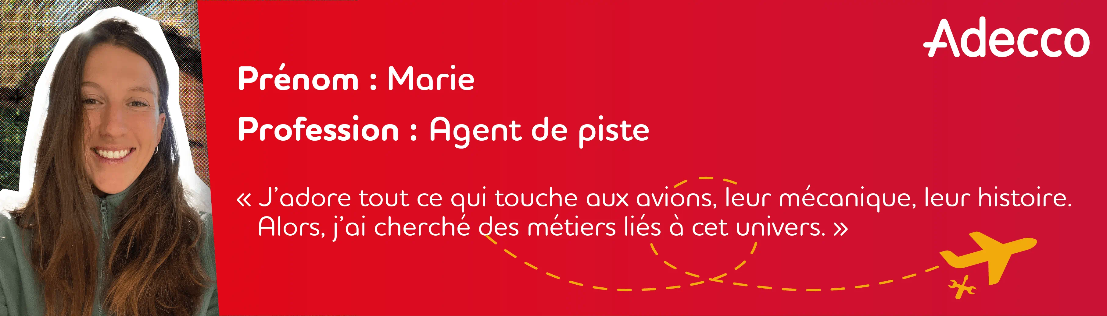 Mini infographie présentant le profil de Marie intérimaire avec Adecco à l’aéroport de Nice