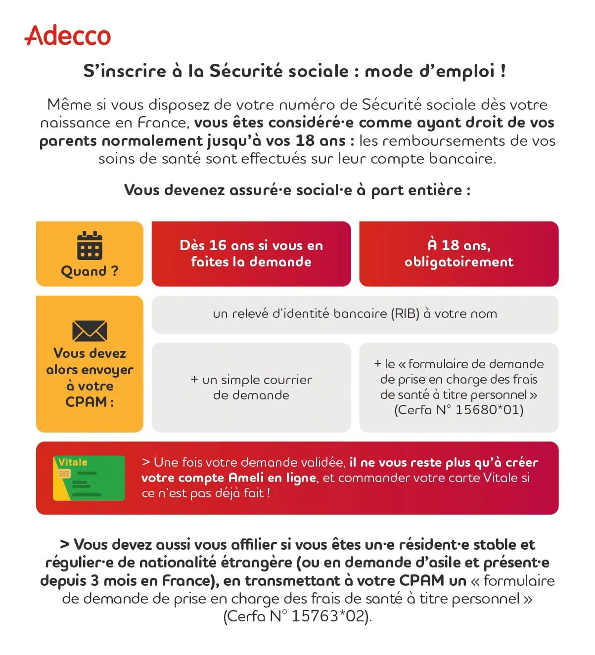 Encadré graphique : S'inscrire à la Sécurité sociale : mode d'emploi.