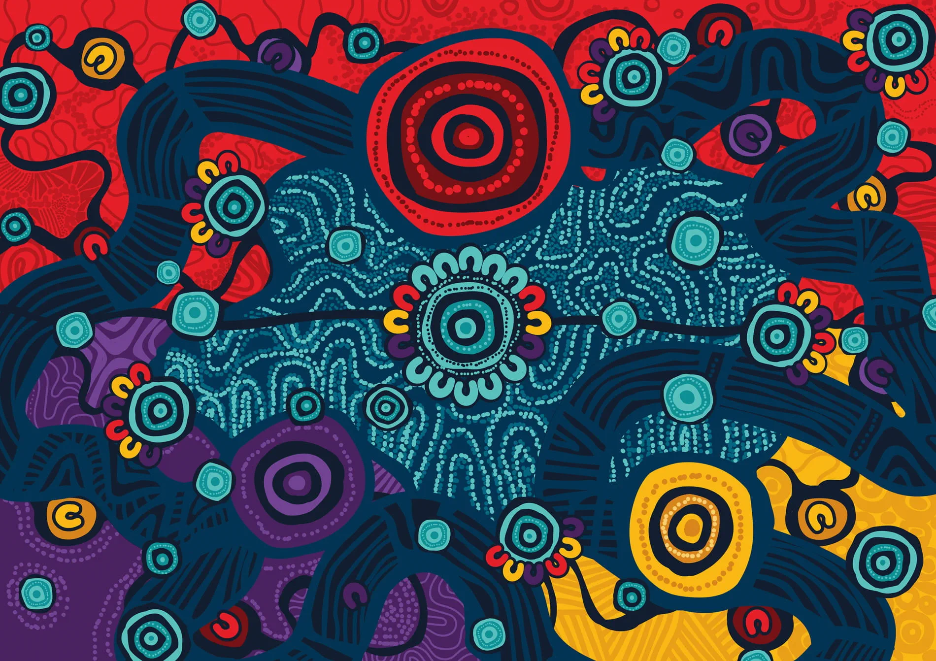 Aboriginal artwork  featuring vibrant patterns  and cultural symbols