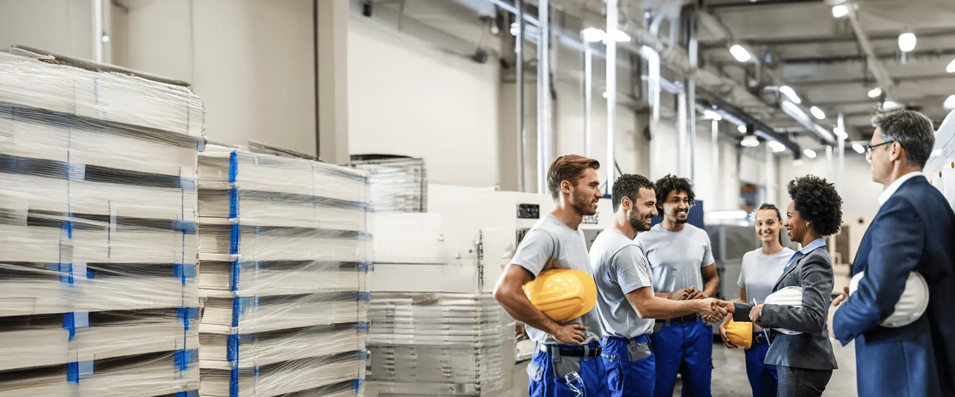 Mitarbeiter arbeiten in einer Produktionshalle. Mitarbeiter arbeiten in einer Produktionshalle.