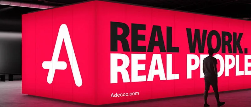 Adecco’s evolved brand identity introduces the message “Real work. Real people.”, reflecting the company’s people-first approach to the future of work. Adecco’s evolved brand identity introduces the message “Real work. Real people.”, reflecting the company’s people-first approach to the future of work.