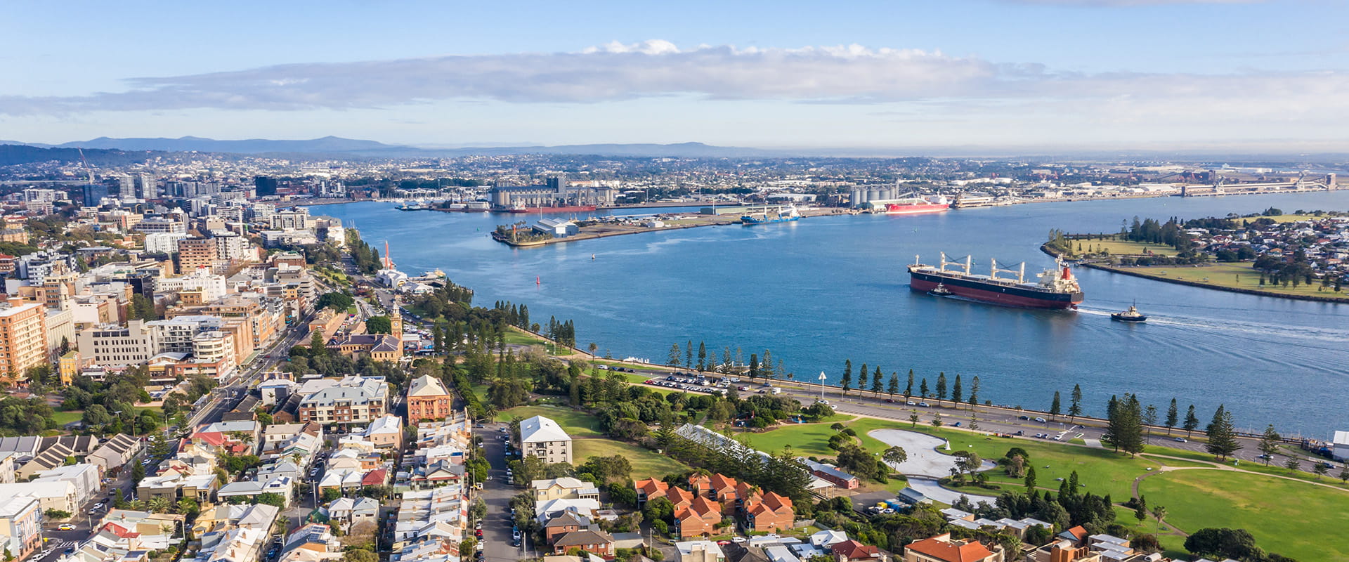Aerial view of Newcastle city and waterfront