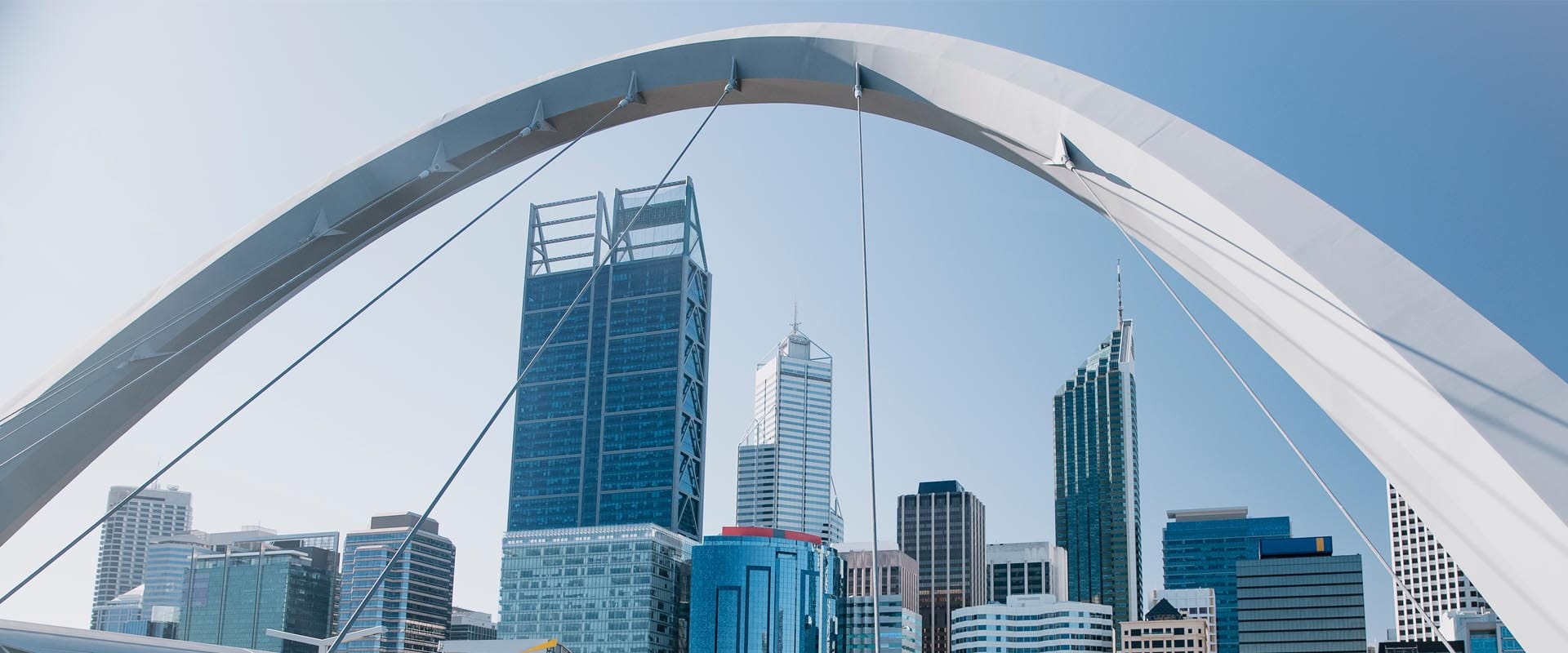 Iconic view of Perth city with modern architectural  bridge