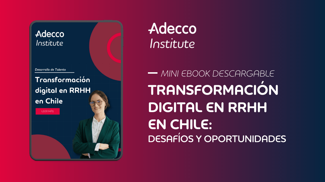Infografía sobre la digitalización de Recursos Humanos en Chile con indicadores de brecha tecnológica, procesos manuales y soluciones como IA y automatización