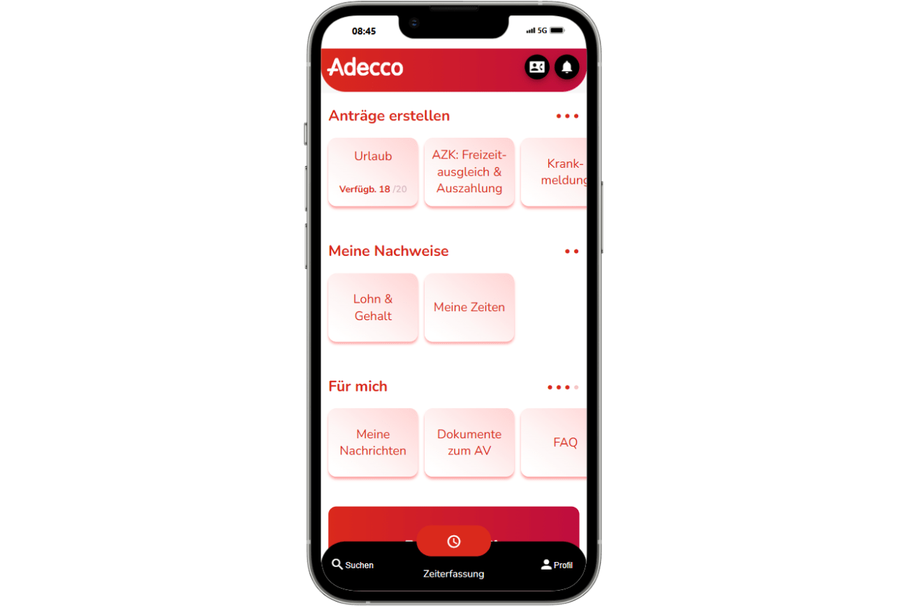 Adecco App auf dem Smartphone