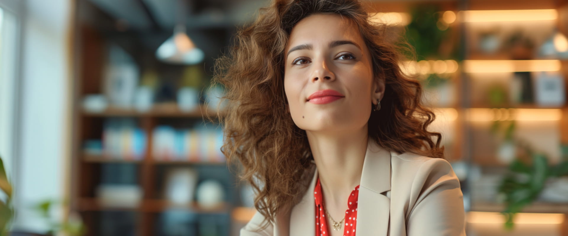 Vrouw kijkt om zich heen op kantoor