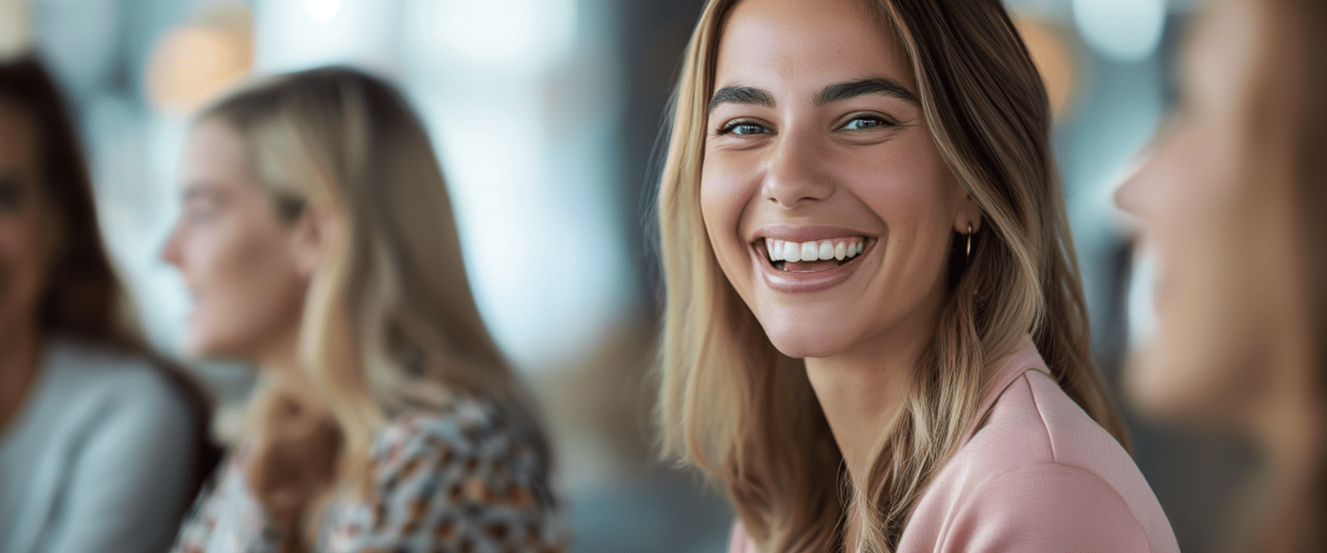 Collega's lachen naar de camera