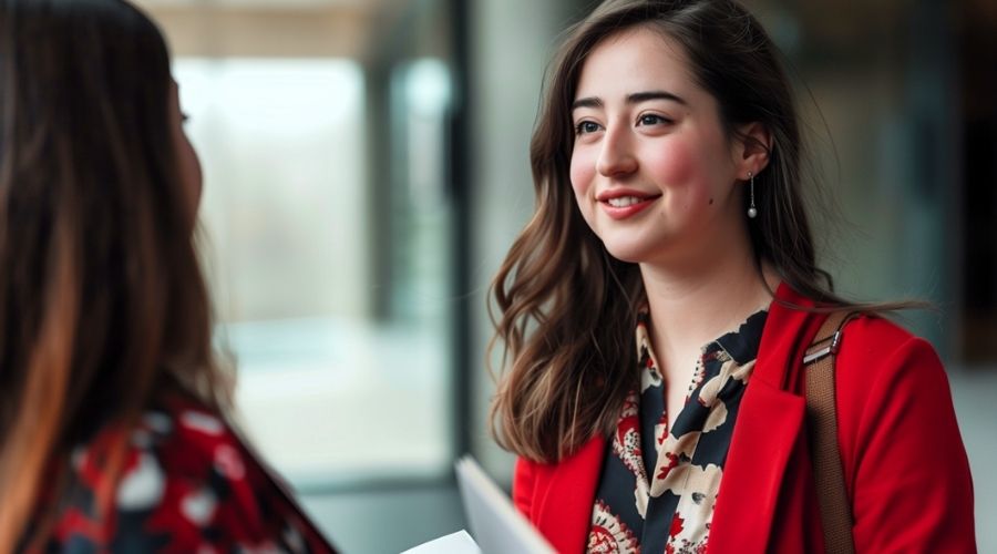 Dame in gesprek met collega