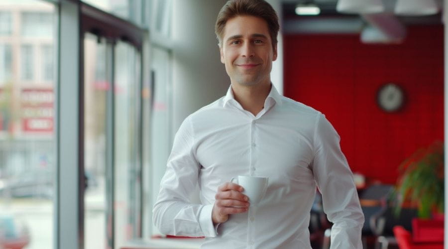 Man met kopje koffie