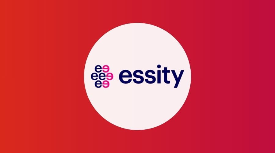 Essity logo met een rode achtergrond