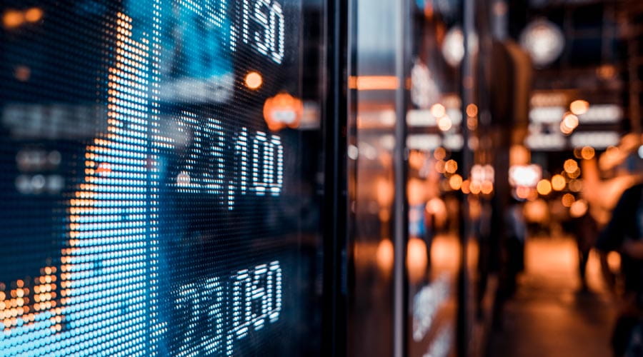 Digital display showing  real-time stock market  data