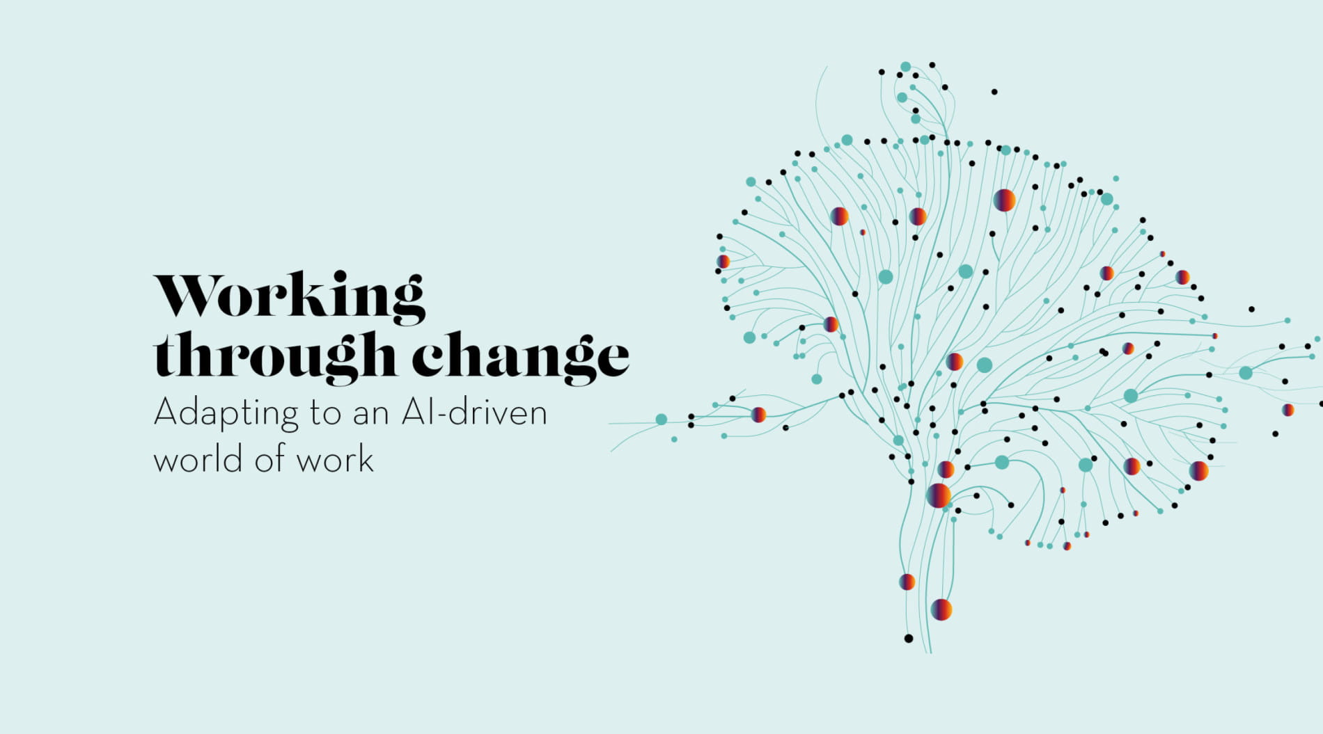 Illustration of a brain made of connected lines and dots, with text about adapting to an AI-driven world of work